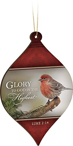 P. GRAHAM DUNN Glory to God in The Highest Finch Red Wood Christmas Ornament