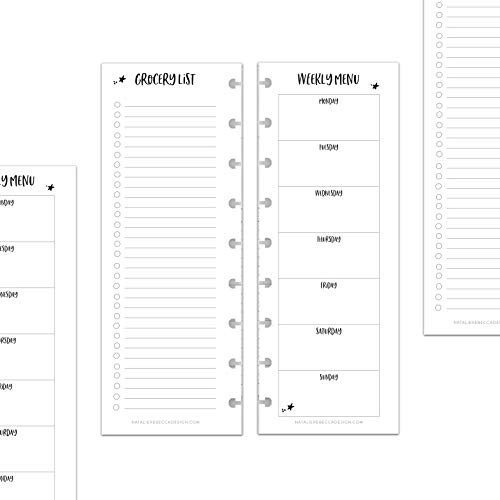 BetterNote Weekly Menu Grocery Skinny List for Happy Planner  Fits 9-Disc Notebooks  Half Sheet Page  3-5 x 9-25  Whimsy -Notebook Not Included-