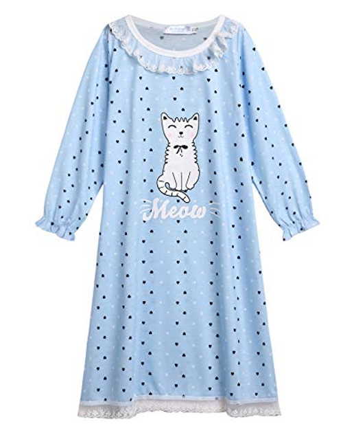 Arshiner Long Sleeve Nightgowns for Girls Cute Cat Sleepwear Dress Blue Size 6 Arshiner Long Sleeve Nightgowns for Girls Cute Cat Sleepwear Dress Blue Size 6