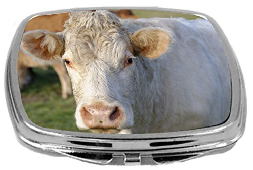 Rikki Knight White Cow Face Close up Design Compact Mirror, 17 Ounce