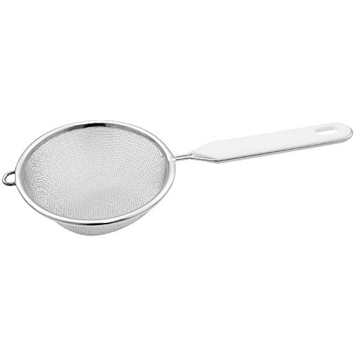 Fackelmann 42332 3.9" Stainless Steel Strainer, Silver/White