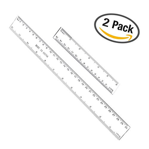 1 Pack 12 Inches And 1 Pack 6 Inches Clear Plastic Ruler Straight Hard Ruler Viaky See Through Flexible Ruler with Inches and Metric Measuring Tool for Student School Office