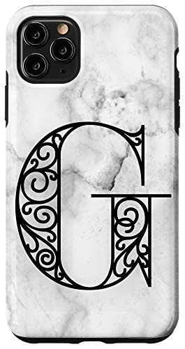 iPhone 11 Pro Max First Last Name Initial Letter G on White Black Design Case