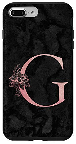 iPhone 7 Plus-8 Plus Letter G Monogram Initial Pink Rose on Black Grunge Design Case