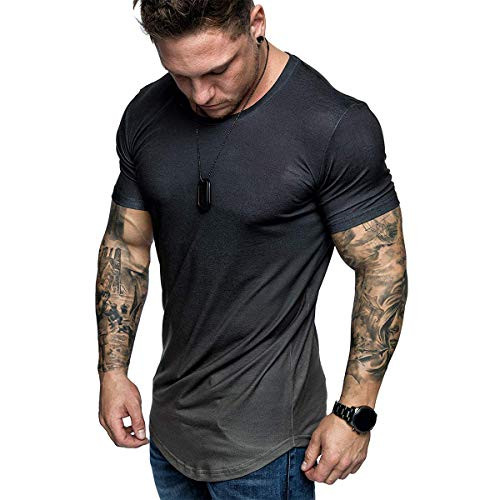 Fashion Mens T Shirt Muscle Gym Workout Athletic Shirt Cotton Tee Shirt Top Black