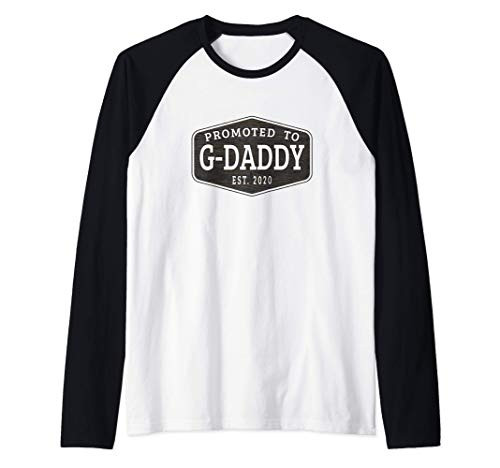 Promoted To G- Daddy Est 2020 - Wood Grain Raglan Baseball Tee