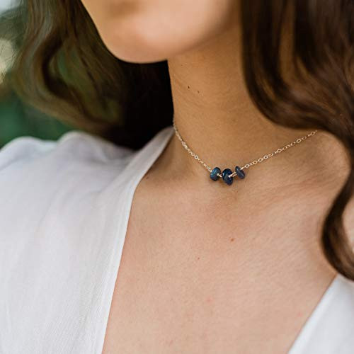 Kyanite beaded chain choker necklace in 925 sterling silver - 12 chain with 2 adjustable extender