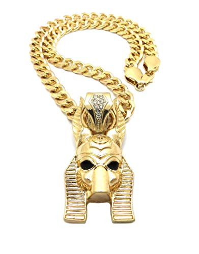 BLINGFACTORY Hip Hop Iced Egyptian Anubis Pendant and 9mm 18 Link Chain Necklace