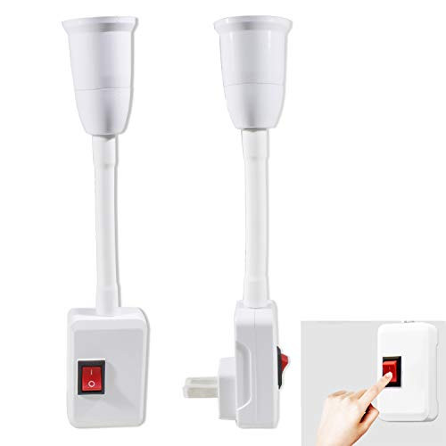 IKSACE E27/E26 Socket Adapter with On/Off Switch Light Lamp Bulb All Direction Extension Adapter Extenders for Home Light Fixtures Socket Converter Bulbs Plug in 2-Pack
