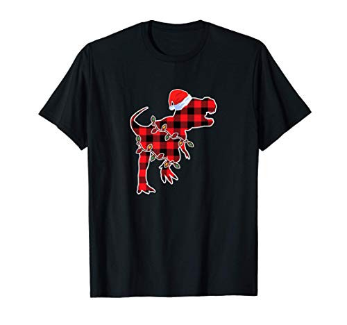 Red Plaid Dinosaur Santa Hat T Rex Christmas Lights Gift Boy T-Shirt Red Plaid Dinosaur Santa Hat T Rex Christmas Lights Gift Boy T-Shirt