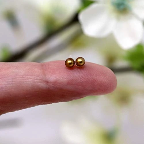 Tiny 3mm Simulated Shell Pearl Earrings on Plastic Posts  Gold Color