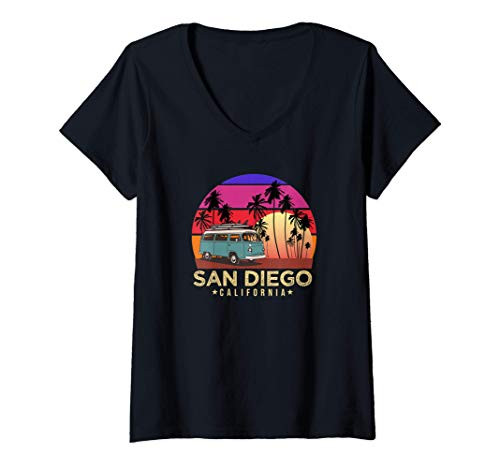 Womens California Surf San Diego Vintage Van Surfer V-Neck T-Shirt Womens California Surf San Diego Vintage Van Surfer V-Neck T-Shirt