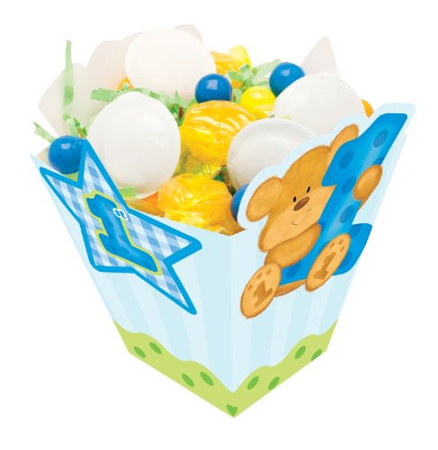 Creative Converting 8 Count Party Favor Treat Boxes, Bears 1st Birthday, Blue