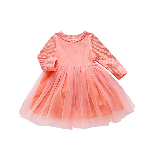 Toddler Baby Girls Clothes Long Sleeve Polka Dot Multilayer Tulle Tutu Dress Party Birthday Dress Fall Outfits -Pink-Solid Color  3-4T-