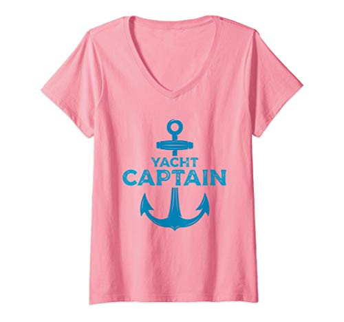 Womens Yacht Captain  Boat Pontoon Sailor Anchor Cruise Gift V-Neck T-Shirt