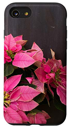 iPhone SE -2020- - 7 - 8 Pink Poinsettia Bouquet Flowers Floral Botanical Woodgrain Case