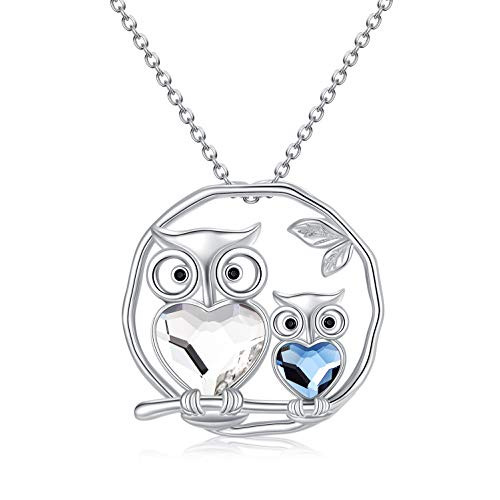 AOBOCO Sterling Silver Mother Daughter Owl Pendant Necklace with Swarovski Crystals Owl Jewelry Gifts for Women Grandmother Daughter Mom AOBOCO Sterling Silver Mother Daughter Owl Pendant Necklace with Swarovski Crystals Owl Jewelry Gifts for Women Grandmother Daughter Mom