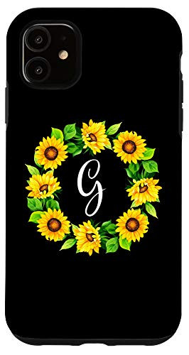 iPhone 11 Letter G Sunflower   initial G Sunflower Gifts for girls Case