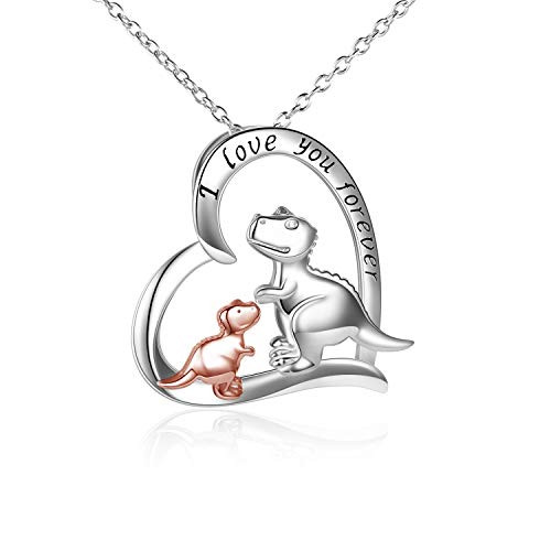 Dinosaur Necklace Sterling Silver Love Heart Engraved I Love You Forever Dinosaur Pendant Necklaces Jewelry Gifts For Women Girls Mother Daughter -Ros Dinosaur Necklace Sterling Silver Love Heart Engraved I Love You Forever Dinosaur Pendant Necklaces Jewelry Gifts For Women Girls Mother Daughter -Ros