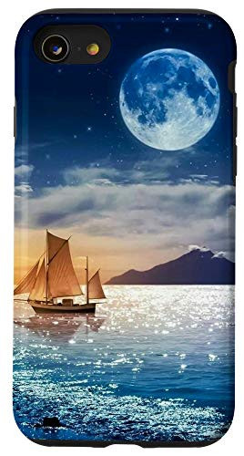 iPhone SE -2020- - 7 - 8 Case Bright-Moon on The Sea and Sailboat Phone Case