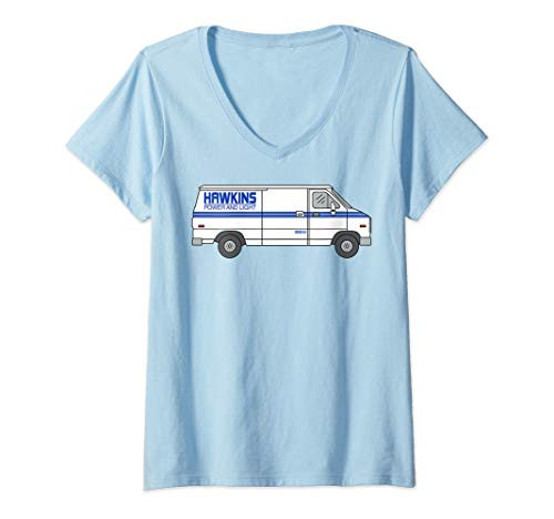 Womens Netflix Stranger Things Hawkins Power And Light Van V-Neck T-Shirt