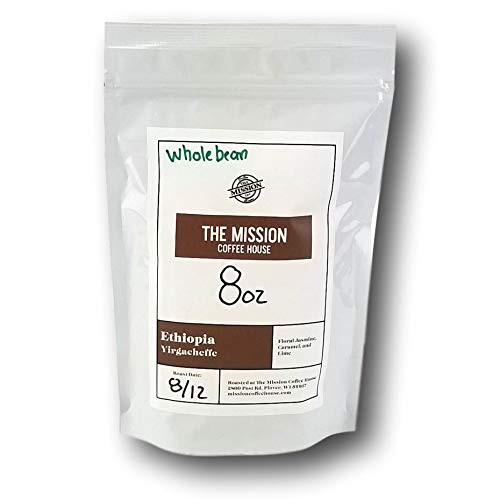 MISSION COFFEE HOUSE  Ethiopian Coffee  Light Roast  Small Batch  Artisan Roasted  Arabica Beans  No Artificial Additives or Ingredients -8oz Whole Be