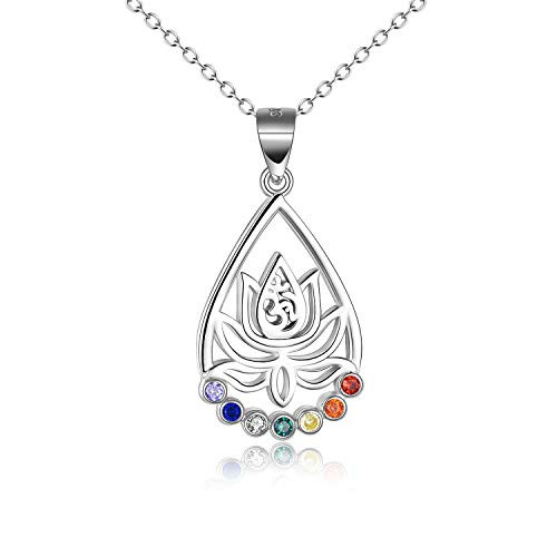 ONEFINITY Chakra Necklace 925 Sterling Silver Yoga Lotus Flower Pendant Necklace Healing 7 Chakra Jewelry Gifts for Women ONEFINITY Chakra Necklace 925 Sterling Silver Yoga Lotus Flower Pendant Necklace Healing 7 Chakra Jewelry Gifts for Women