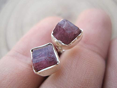 Raw Pink Tourmaline 925 Sterling Silver Stud Earrings for Women Jewelry Gift  PTS