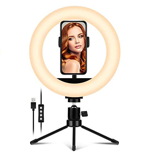 8 Ring Light with Tripod Stand and Phone Holder for Selfie  Makeup Live Streaming and YouTube Video 3 Light Modes and 10 Brightness Level Dimmable Desk