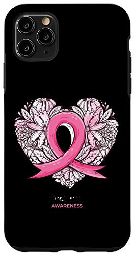 iPhone 11 Pro Max cute pink ribbon flowers breast cancer awareness month Case