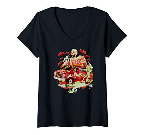 Womens Skeleton Van VANNIN Halloween Vanner Vanning V-Neck T-Shirt