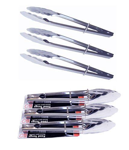 Chef Craft Set of 3 Stainless Steel 9 Inch Long Serving Tongs by Chef Craft