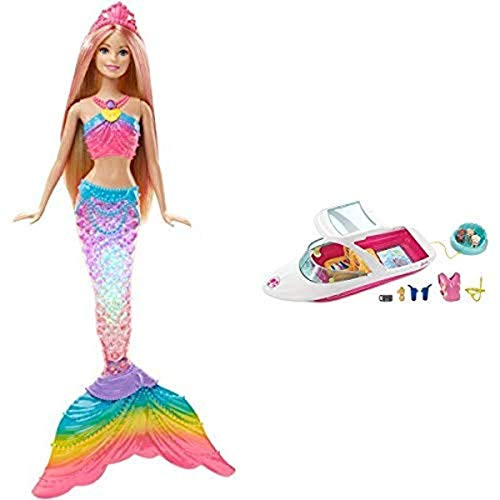 Barbie Rainbow Lights Mermaid Doll AND Barbie Dolphin Magic Ocean View Boat Playset Barbie Rainbow Lights Mermaid Doll AND Barbie Dolphin Magic Ocean View Boat Playset