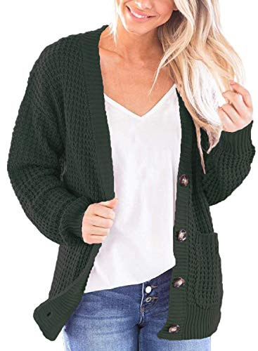 LOLONG Womens Open Front Long Sleeve Knitted Sweater Cardigan Loose Outwear Coat with Pockets Green