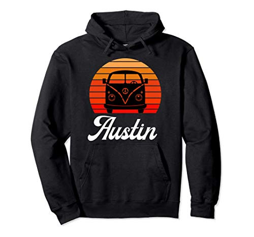 Retro Austin Texas - Vintage Hippie Van Road Trip Pullover Hoodie