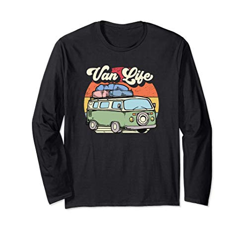Van Life  Retro 70s Style Sunset Vintage Camper Van Long Sleeve T-Shirt