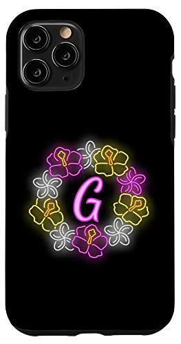 iPhone 11 Pro Letter G Monogram Hibiscus Flower Floral Alphabet on black Case