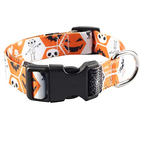 Coomour Halloween Dog Collar Funny Pumpkin Ghost Adjustable Nylon Cute Skull Pet Collars for Small Medium Large Dogs Cats -Small-