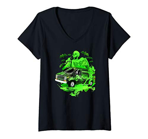 Womens VANNIN Skeleton Halloween Van V-Neck T-Shirt