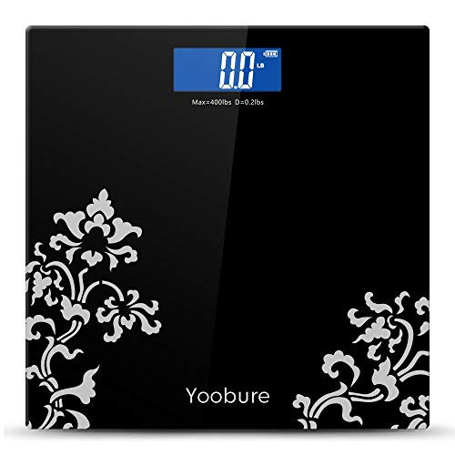 Yoobure Digital Body Weight Scale with Step-On Technology  High Precision Bathroom Scale 6mm Tempered Glass Easy Read Backlit LCD Display  400 Pounds