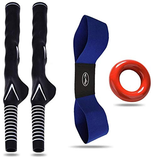 FINGER TEN Golf Swing Grip Trainers Value 2 Pack and Arm Band Weight Ring Practice Tool Aid  Quality Standard Training for Right Left Hand Golfer Set