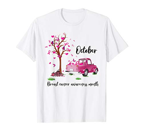 Pumpkin Pink Truck October Breast Cancer Awareness Month T-Shirt
