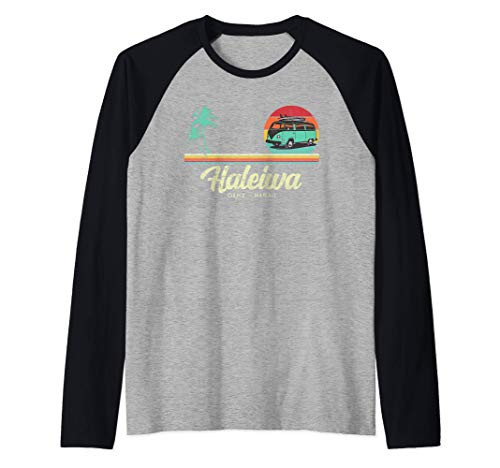 Haleiwa Oahu Hawaii - Retro Surf Van Vintage Hawaiian Raglan Baseball Tee