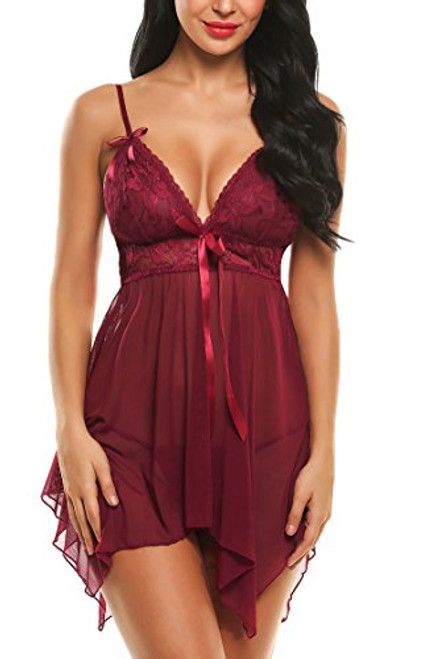 Avidlove Sexy Lingerie Babydoll Chemise Strap Lace Teddy Outfit for Women Wine Red Avidlove Sexy Lingerie Babydoll Chemise Strap Lace Teddy Outfit for Women Wine Red