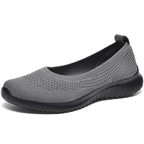 konhill Womens Comfortable Walking Shoes - Tennis Athletic Casual Slip on Sneakers 7-5 US Gray-Black 39