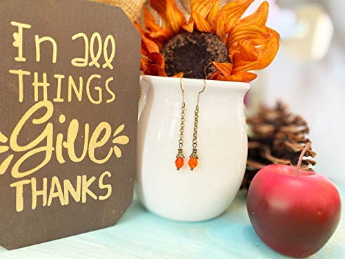 Antiqued Copper Orange Glass Chain Drop Dangle Earrings