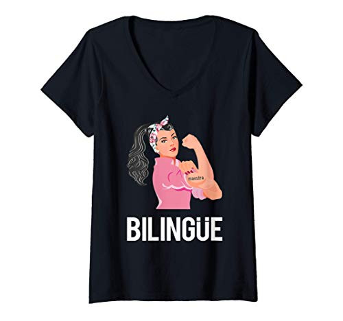 Womens Maestra Bilingue Playera Spanish Teacher Gift V-Neck T-Shirt