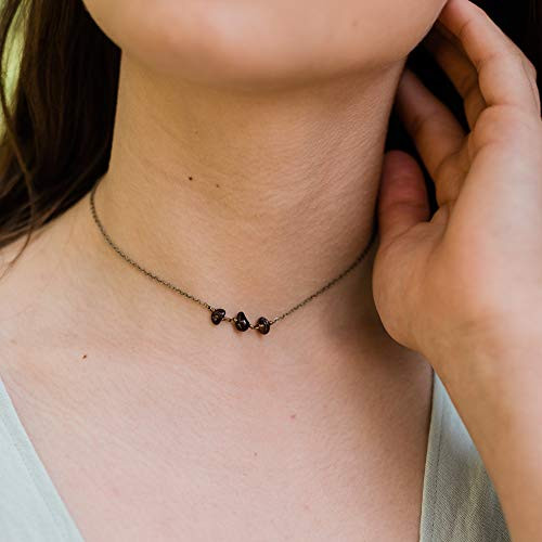 Garnet beaded chain choker necklace in bronze - 12 chain with 2 adjustable extender - January birthstone