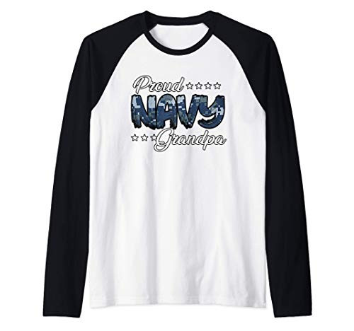 Blue Digital Bold Proud Navy Grandpa Raglan Baseball Tee