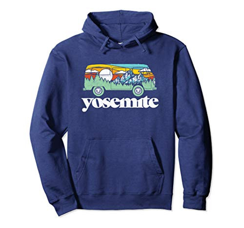 Retro Yosemite National Park Hippie Van and Mountains Graphic Pullover Hoodie